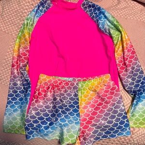 Girls Mermaid Swim Shorts and Rash Guard Set Size Small 5/6 NWT